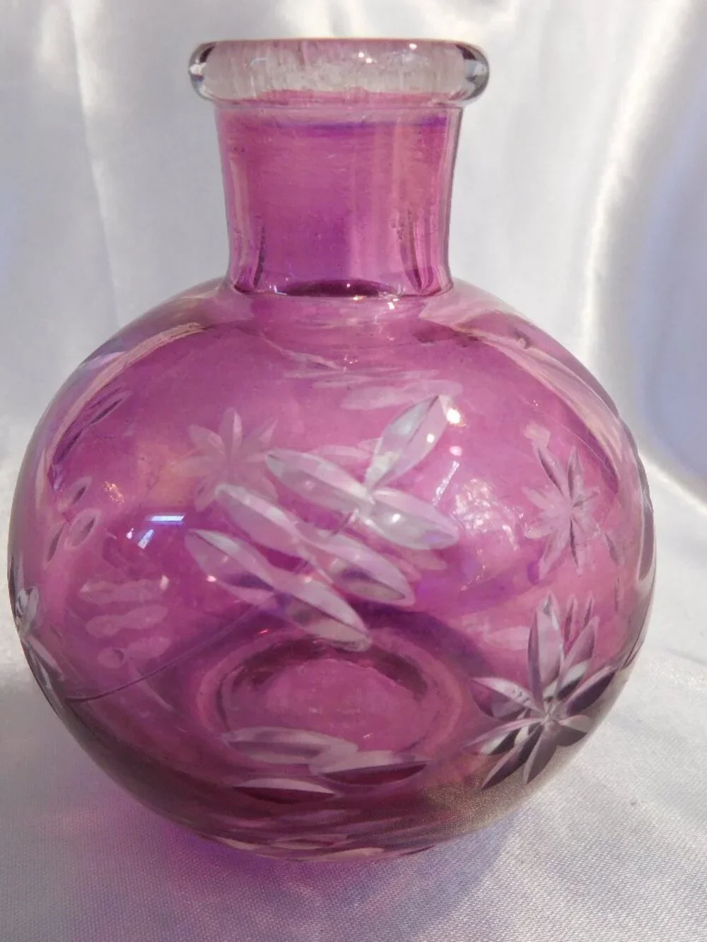 Pink Cut to Clear Glass Bottle with Stopper #21189